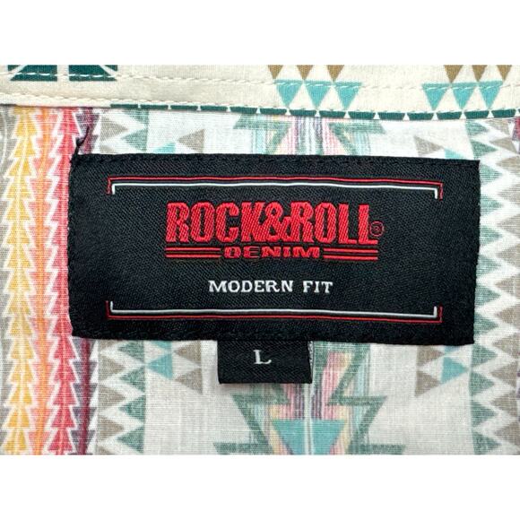 NWOT Rock & Roll Denim Men's Modern Fit Aztec Western Pearl Snap Shirt - Size L - Picture 4 of 5
